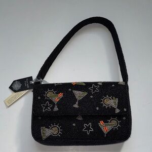 Viral Black Beaded Martini Print Women's Shoulder Bag